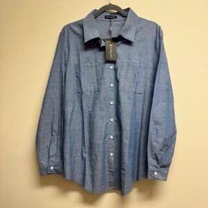 NWT Blue Button Down Shirt Women’s Size L